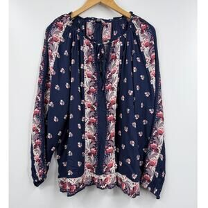 Lucky Brand Top Womens Lightweight Floral Long Sleeve Blue‎ White Size XL